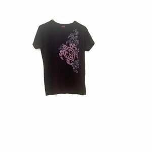 Black T-Shirt with Pink and Purple Turtle Design